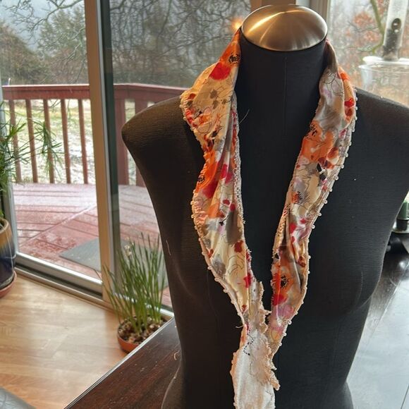 Handcrafted, cotton poly embroidered kerchief neck piece hat head scarf floral main image 4